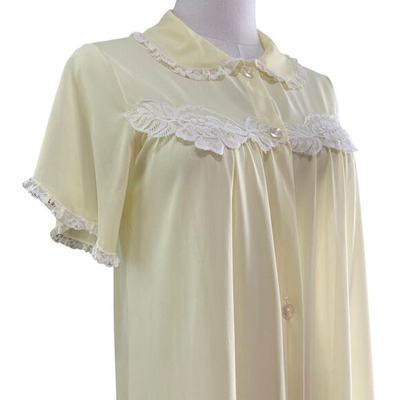 Vintage 60s Charmode SEARS Yellow Nylon Lacy Housecoat Robe Women's Size M - Picture 5 of 12
